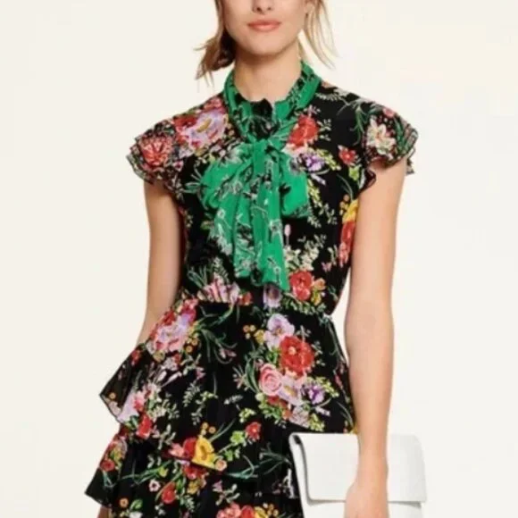 alice and olivia black floral dress Bridget Midi Dress — Ivory & Black Floral
